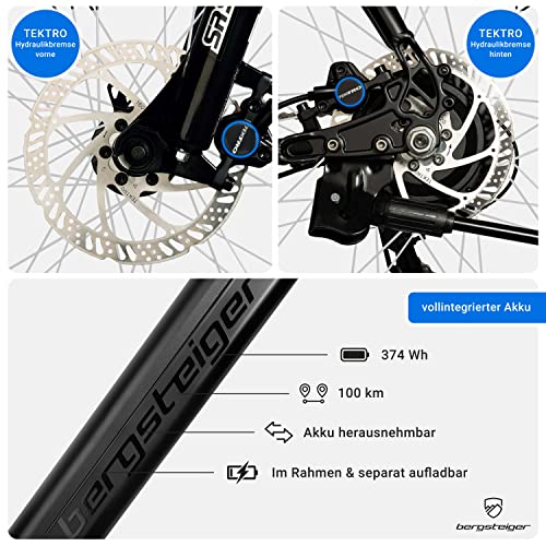 Foto von Bergsteiger Cannock 27,5 Zoll E-Bike mit 250 Watt Motor, Hydraulikbremsen, Aluminium Ebike Mountainbike Herren & Damen, Farbdisplay, Elektrofahrrad mit Shimano 24 Gang-Schaltung