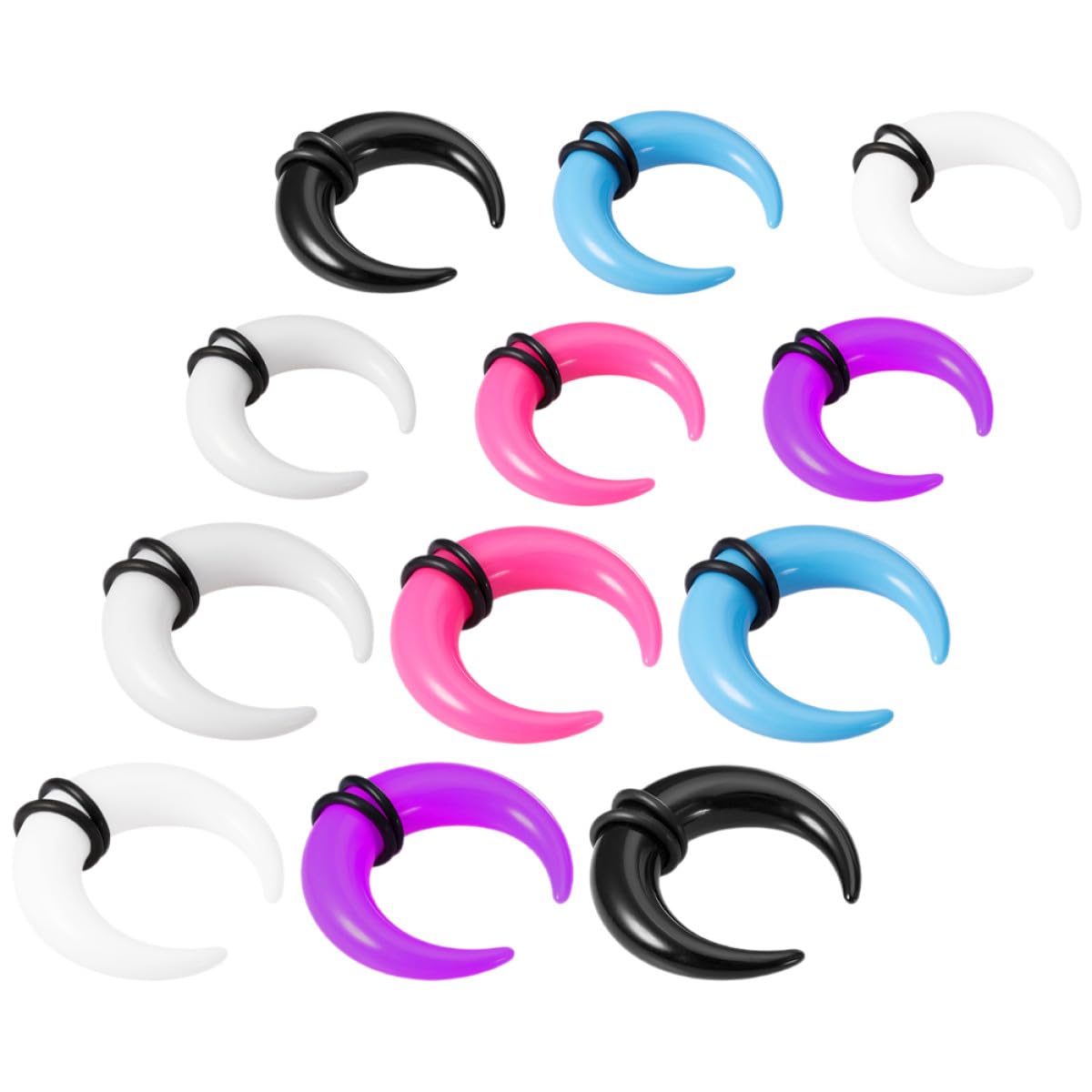 Lurrose Anillos para Tabique Nasal y Dilatadores de Oreja Acrílicos, Kit 12 Piezas 2mm y 3mm, Colores, Transparente, y Morado, Joyería para Piercing Corporal Mujer y Hombre, Uso