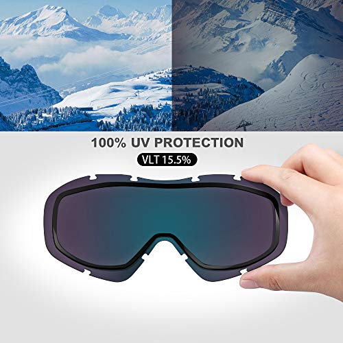 Image of OutdoorMaster OTG Ski Goggles - Over Glasses Ski /Snowboard Goggles for Men, Women & Youth - 100% UV Protection (Black Frame + VLT 15% Grey Lens with REVO Red)