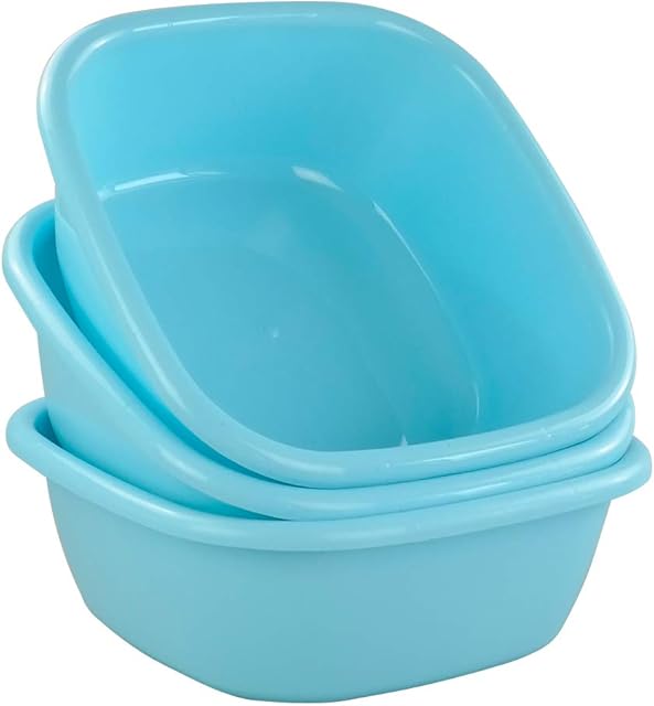 Fosly Set of 3 Plastic Square Washing up Bowl Basin, Light Blue Sink Bowls Small