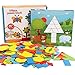 FunnyGoo 250 Pezzi Sviluppo di intelligenza per Bambini DIY Tangram Puzzle di Legno Jigsaw Puzzle Giocattoli educativi con 15 Pezzi di schede Flash