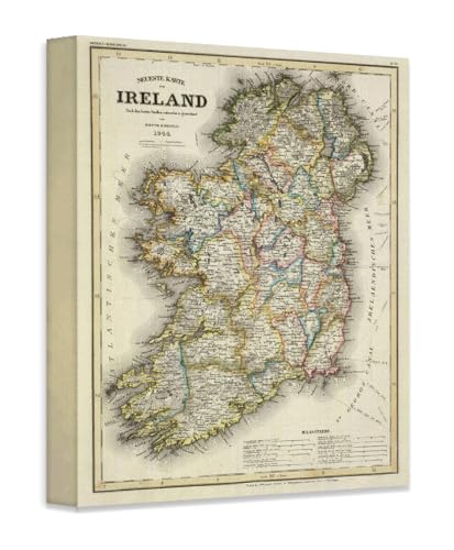 1844 Ireland Map- 18x24 Stretched Canvas Poster - German Edition, Neueste Karte von Irland 1844, Historical 19th Century Maps, Antique Map, German Cartography, Regions & Cities, Territorial Boundaries