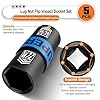 1/2 Drive Lug Nut Impact Socket Set, 5 Pcs Impact Sockets, Flip Socket Set, Thin Wall Nut Sockets with 3 Extension Bar, Remove Bloated Warped, Damaged Lug Nuts