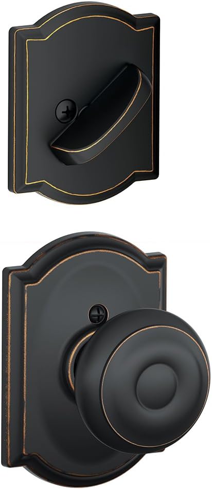 Schlage F59GEO716CAM Aged Bronze Georgian Interior Pack Knob Set with Single Cylinder Deadbolt and Decorative Camelot Rose (Interior Half Only)