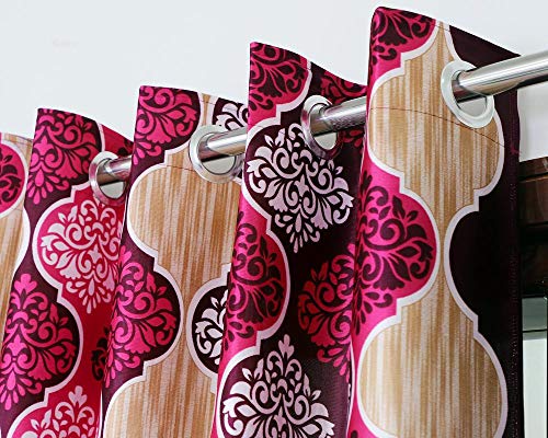 Image of Exporthub 2 Pieces Fancy Design Pink Floral Polyester Eyelet Window Curtains - Length 5 Feet, (EHSPR717 54)