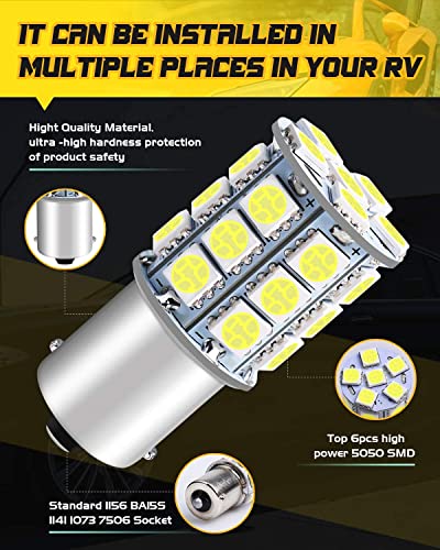 Qoope 1156 1141 BA15S 1003 1073 7506 LED Bulbs White 5050 27-SMD Replacement Lamps for 12V RV Ceiling Dome Light/RV Interior Lighting Travel Trailer/Camper/Boat/Yard Light - Pack of 10
