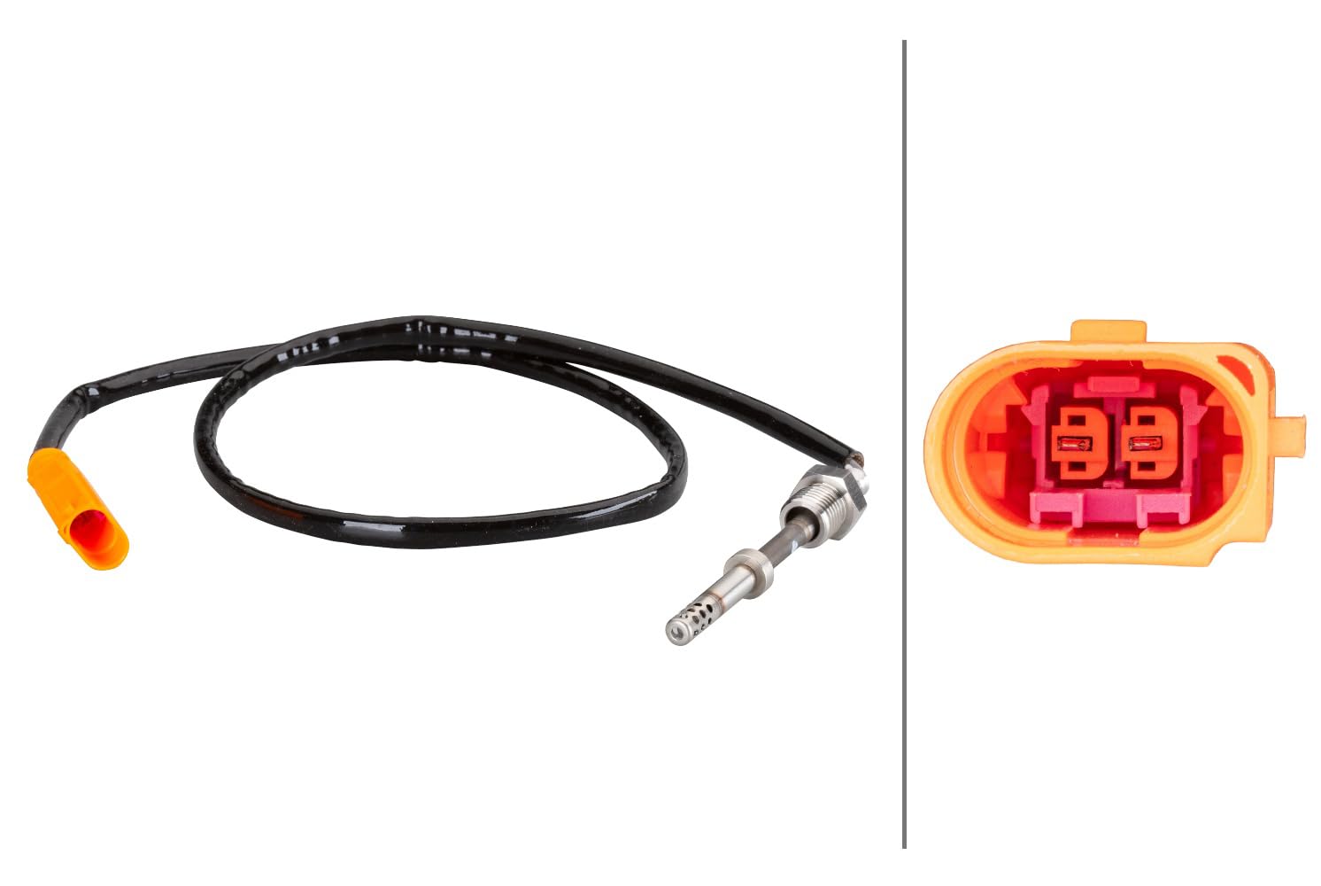 HELLA 6PT 010 376-101 Sensor, temp. gas escape - 2polos - atornillado - Cable: 715mm