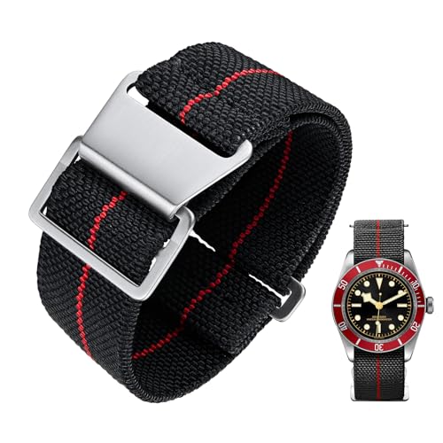 Image of BINLUN Elastic Nylon Watch Band 18mm 20mm 22mm Marine Nationale Fabric Military Parachute Replacement Watch Strap Men Women Silver & Black Buckle - Upgraded Hook-and-Loop Buckle