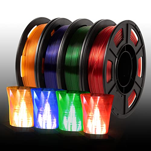 IEMAI Clear PETG Filament 1.75mm Bundle, Multicolour Crystal Transparent 3D Printer Filament 250gx4 Spools(1kg), Orange/Blue/Green/Red for Lampshade, Creative DIY & Home Decor