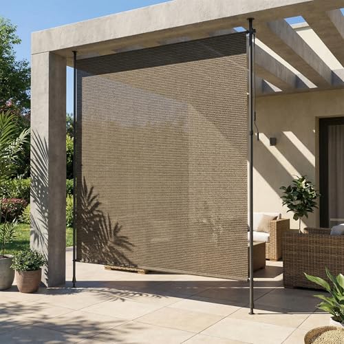 LIFERUN Store Vertical HDPE 200x310 cm Marron, Manivelle sans Perçage, Extensible Occultant, Brise-Vue, Protection Solaire, Résistant aux Intempéries pour...