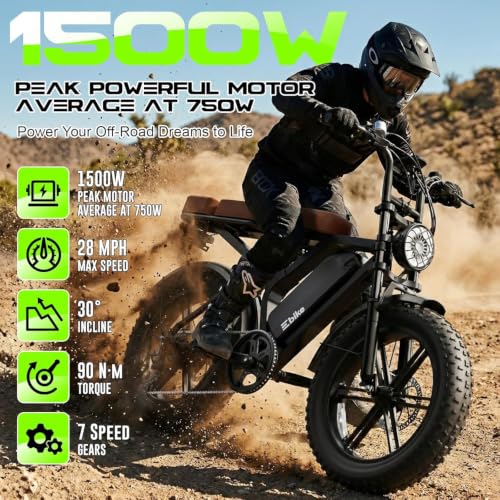 Image of TS TST GRP LLC Electric Bike for Adults, Peak 1500W Motor Retro Ebike,48V 15Ah Removable Battery,Range 65Miles,20 inchx4 inch Fat Tires,Full Suspension E Bike for City Commuting,Off-Road