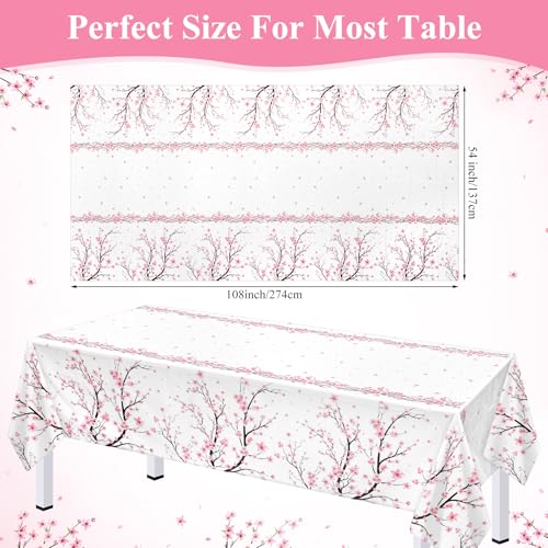 Image of Ganeen 3 Pcs Cherry Blossom Disposable Tablecloth Pink Floral Plastic Table Covers 54 x 108 in Waterproof Tablecloth for Japanese Decorations Woman Tea Party Wedding Bridal Birthday Garden Picnic