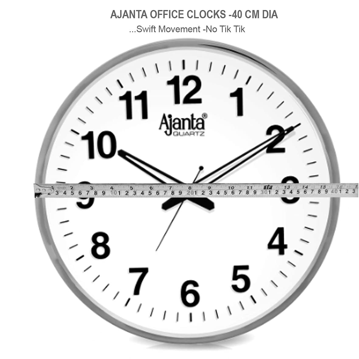 Ajanta Quartz OFFICE Wall Clock| Large size | 41 cm x 41 cm x 4 cm, | Smooth movement without Tik Tik Sound | White Dial and Silver Rim |Suitable for Offices Hotels and Schools |