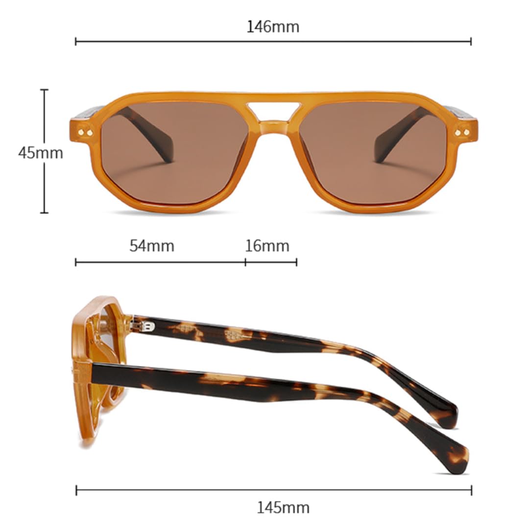 Occhiali da sole retrò con doppio ponte, modello poligonale, per donna e uomo, di lusso, sfumati, con rivetti UV400