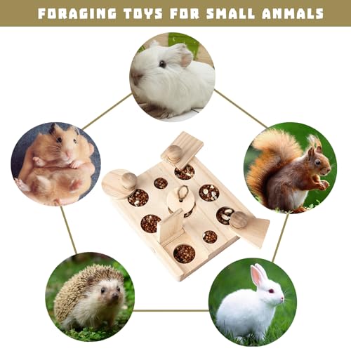 Wooden-Rat-Foraging-Toy-for-Small-Animals-Interactive-Hide-Treats-Puzzle-Snuffle-Game-Toy-for-Hamster-RabbitBunnyRatGuinea-Pig-and-Chinchilla-Mental-Stimulation-Toy-Relieve-Boredom