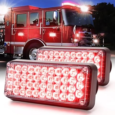 BooYu 2-Pcs Battery Operated LED Emergency Strobe Lights Bar w/Magnetic Base Rechargeable Portable Roadside Roof Top Mini Plow Flash Beacon Warning Light for Truck/Trailer/Vehicle (Red) Cover