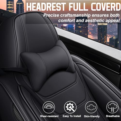 Image of Car Seat Covers Fit for Chevrolet Tahoe 1995-2025, Leather Automotive Seat Covers for Trucks, Heavy-Duty Wear Resistant Seat Protectors, Easy to Install, 5 Seats with Pillows, Black