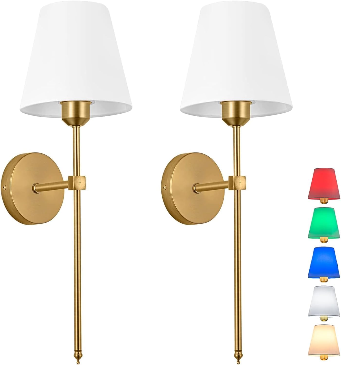 Battery Operated Wall Light Set of 2，Fabric Wall Sconce Adjustable Angle Lighting not Hardwired Fixture，with Remote Dimmable LED Bulb for Farmhouse Interior Wall Decor (Color : Gold)