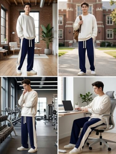 Image of GRECIILOOKS Trouser for Men | Man Relaxed Fit Trousers Twill Track Style | Straight Fit Wide Leg Trousers for Mens with Drawstring Waist | Korean Casual Travel Streetwear Pants
