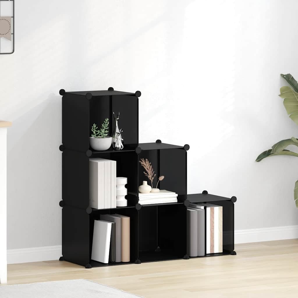 vidaXL 6× Cubes de Rangement Étagère Escalier de Bureau Armoire de Dortoir Organisateur de Rangement Panneaux Empilables Intérieur Noir PP