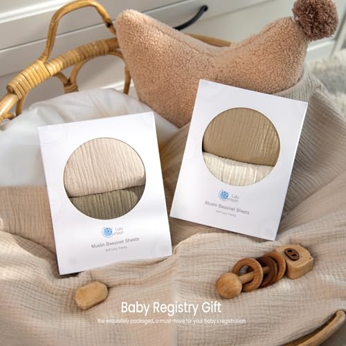 Image of lulumoon Muslin Bassinet Sheets for Baby: Soft Bedside Sleeper Bassinet Fitted Sheets for Boys and Girls