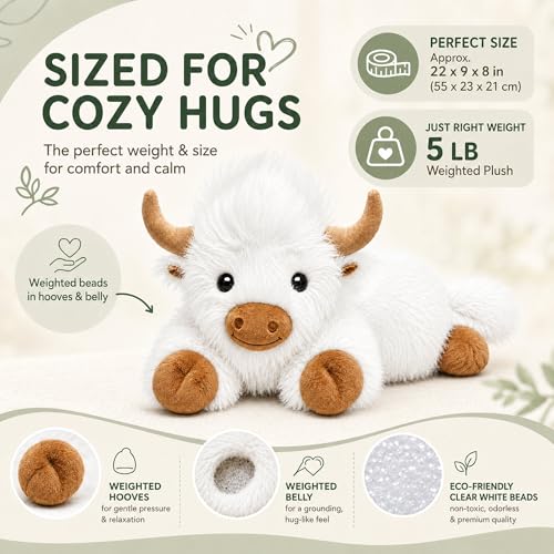 Image of JDF 5lbs Highland Cow Weighted Stuffed Animals, 22in Giant Highland Cow Gift Plush Toy, Adorable Stuffed Animal Adults & Kids Highland Cattle Plushie Pillow Decor