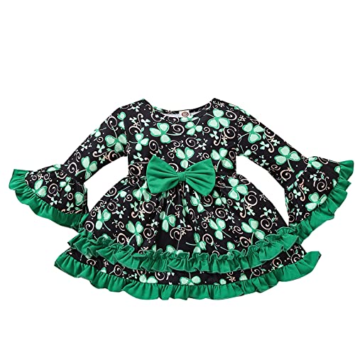 St. Toddler Baby Girl Dress Clover Long Sleeve Ruffle Princess Party Dress St. Patricks Day Outfit (Black, 18-24 Months)