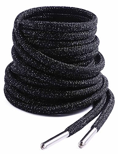 VSUDO 200 cm Lacets Ronds Incassables Noirs pour Bottes, Randonnée et Travail en Extérieur, Lacets de Bottes Noirs Solides avec Embouts Métalliques (1 Paire-Noir avec Point Blanc-200CM)