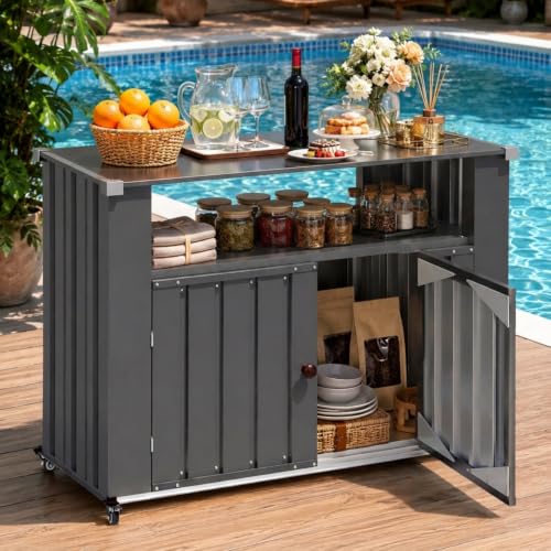 AECOJOY Outdoor Grill Cart with Storage Cabinet, 43'' Stainless Steel Top