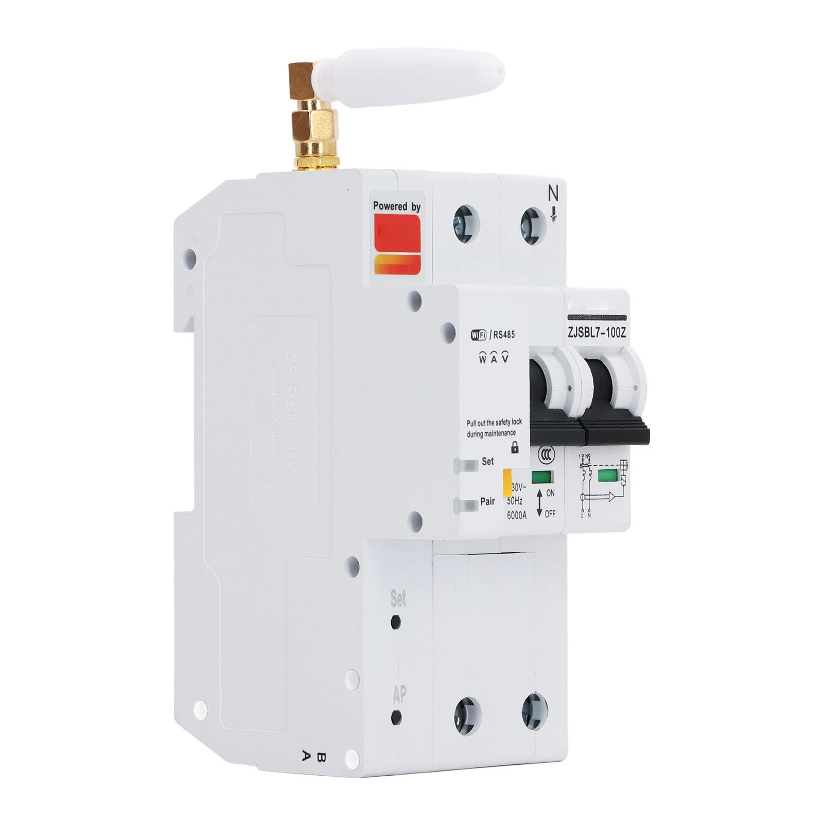 Disjoncteur Miniature WiFi Intelligent Ignifuge 80A pour Télécommande AC230V, Combinaison pour la Maison