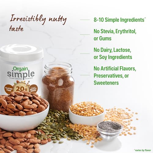 Image of Orgain Organic Simple Vegan Protein Powder, Peanut Butter - 20g Plant Based Protein, With less Ingredients, No Artificial Sweeteners, Gluten Free, No Dairy or Lactose, 1.25 lb (Packaging May Vary)