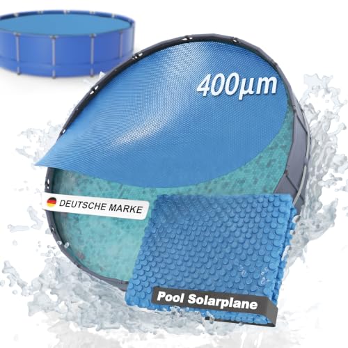 Planenfux 400m Solarplane Pool Rund 457cm inkl. Befestigung | UV Chlor- & Salzwasser-Resistente Pool Solarfolie | Solarabdeckung | Individuell zuschneidbare Solarabdeckung zum Poolwasser erwärmen