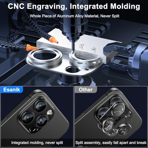 Image of Esanik 2 Pack for iPhone 16 Pro /iPhone 16 Pro Max /iPhone 14 Pro /iPhone 14 Pro Max Camera Film Aluminum Alloy Camera Protection Lens Cover Lens Protector Tempered Glass Shockproof Anti-Scratch 3 Lens