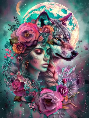 Broderie Diamant Kit Complet Loup 90x120cm : L'Activité Idéale contre le Stress
