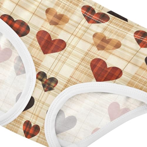 ZZKKO Vintage Plaid Heart Love Girls Underwear Toddler Panties for Girls Comfort Brief Size 2T-8Y3