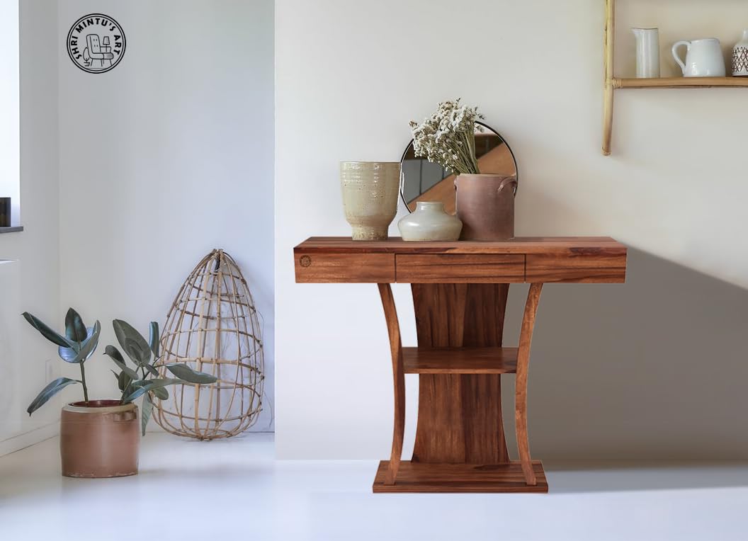 Wooden Console Table for Living Room | Foyer/Entryway/Entrance/Side Table | 1 Drawer, Solid Wood Sheesham, Honey Finish