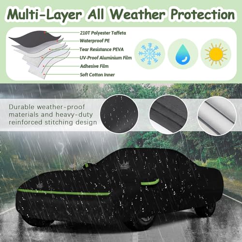 Image of Car Covers for 1984-1996 Corvette C4, 6 Layers 210T Waterproof All Weather Rain Sun UV Protection Outdoor Full C4 Car Cover with Zipper Door & Windproof Straps-Black