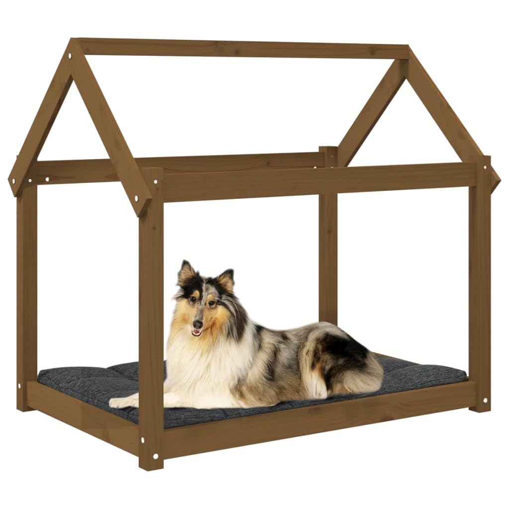Cuccia per cani in legno di pino massiccio, 101 x 70 x 90 cm, morbido cuscino imbottito, divano antiscivolo, materasso lavabile, lettino per cuccioli e anziani, colore: marrone miele