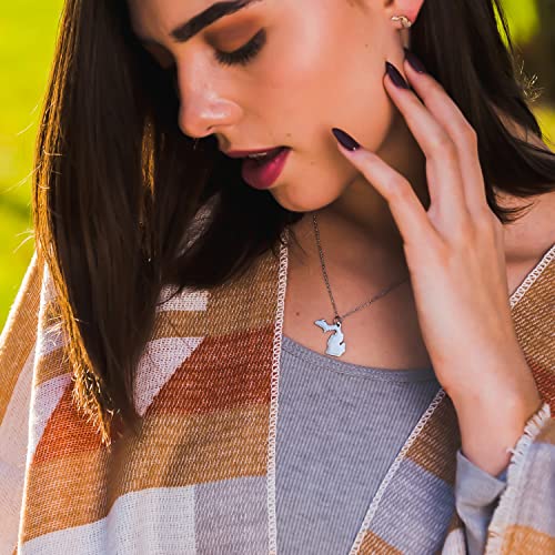 Stone Armory Stainless Steel State Of Michigan Necklace For Women | State Of Michigan Jewelry | Adjustable Michigan Necklace 16-20 Inches | Perfect Upper Peninsula Michigan Gift #TOP2