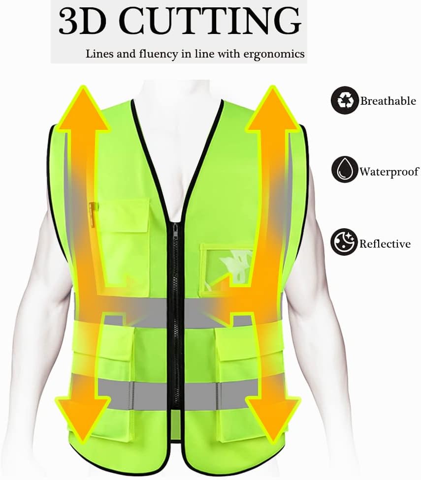 HYCOPROT High Visibility Safety Reflective Vest with Pockets and Zipper, Meets ANSI/ISEA Standards - Image 4