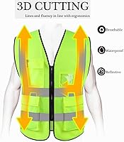 Vista 4 de HYCOPROT High Visibility Safety Reflective Vest with Pockets and Zipper, Meets ANSIISEA Standards