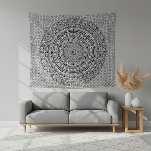 Image of Craft Trade 54x84 Inches Black and White Cotton Mandala Ombre Wall Hanging Tapestry