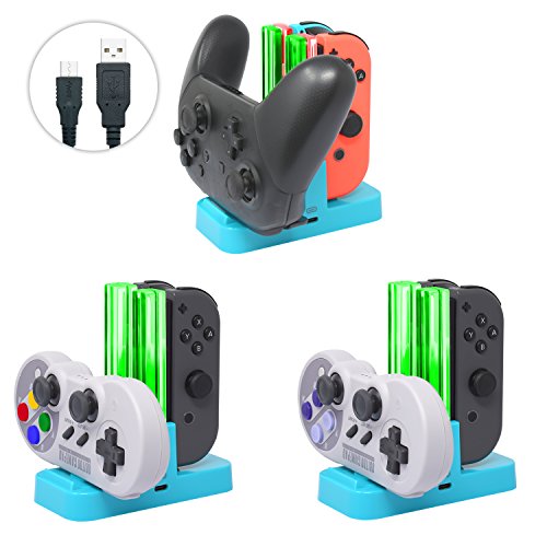 Image of FastSnail Controller Charger for Nintendo Switch & OLED Model for Joycon, Charging Dock Station for Joy con and Pro Controller with Charger Indicator & Type C Cable for Joycon 1 Controller Blue