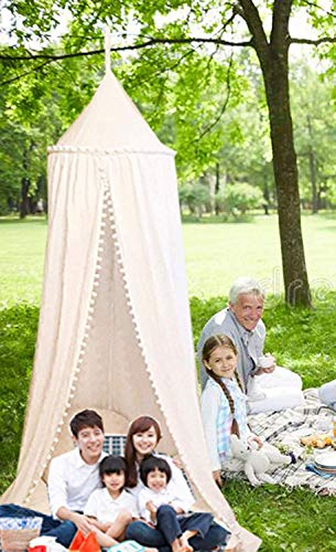 Oldpapa Crib Bed Canopy For Girls Bed With Pom Pom, Cotton Dome Mosquito Net For Baby, Kids Indoor Outdoor Playing Reading, Bedroom Decoration (White) #TOP6