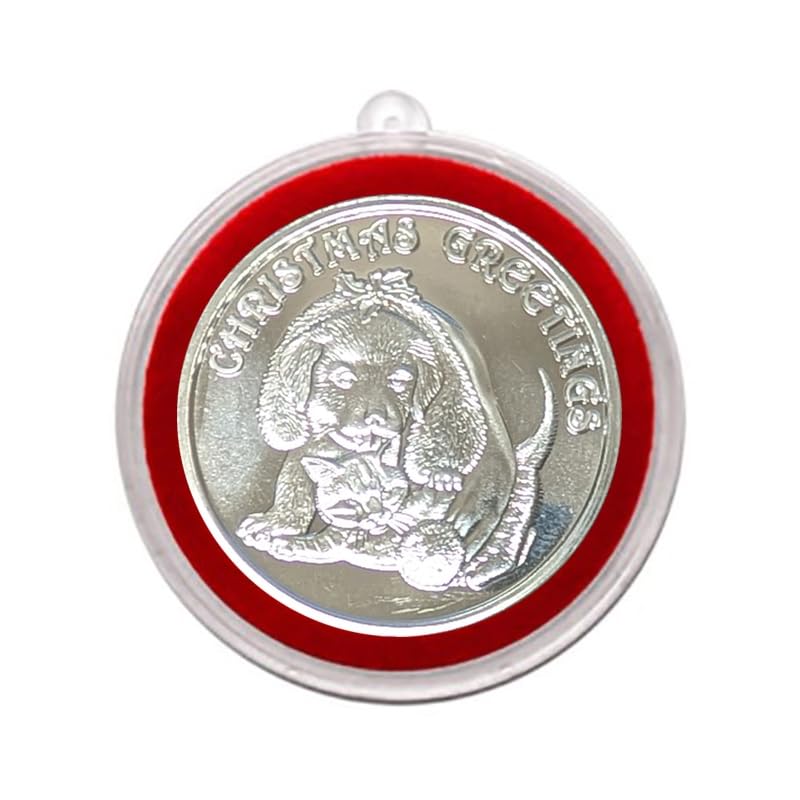 2025 Christmas Greetings Puppy and Kitten 1oz Fine Silver Round in Ornament Holder Collection Uncirculated