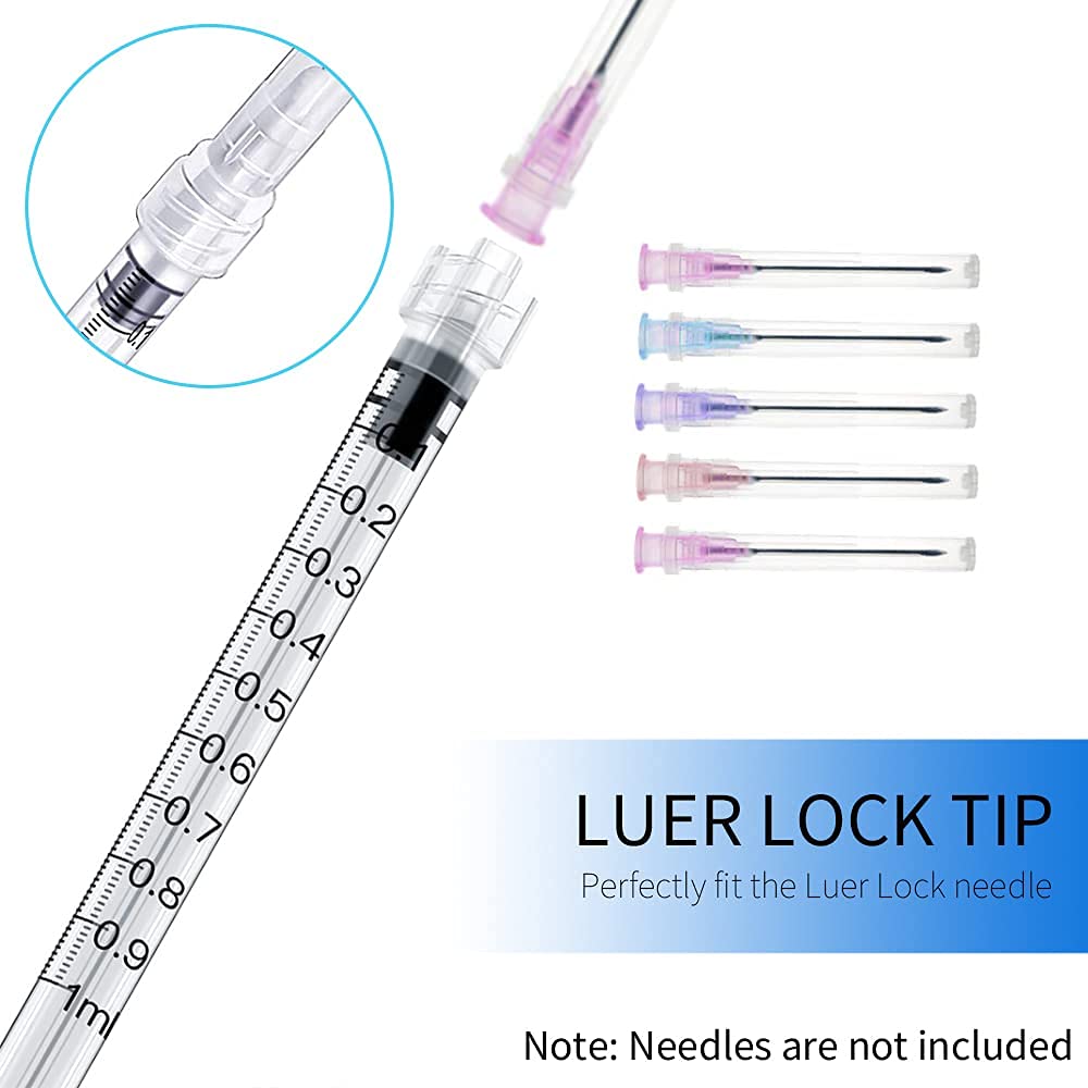 1ml Luer Lock Syringe 20Pack Plastic 1ml Syringes with Luer Lock Tip, Individually Sterile