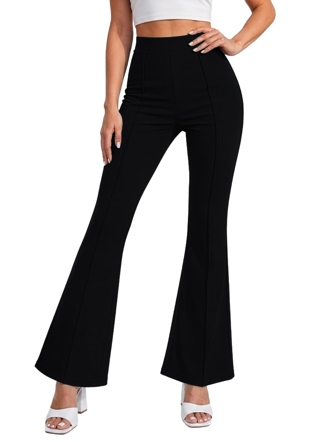 navyankaa Women’s High Waist Flared Pants Stretchable Bell Bottom Trousers Slim Fit Formal & Casual Bootcut Pants for Office-picture-34