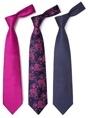 Image of HISDERN Mens Ties and Pocket Square Set Business Elegant Ties for Men Classic Lot 3 Pcs Wedding Party Neckties & Handkerchief