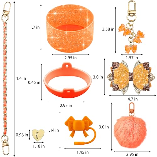 SEMATA Bling Bow Tumbler Accessories for Stanley Cup 30 40oz,Orange — view 3