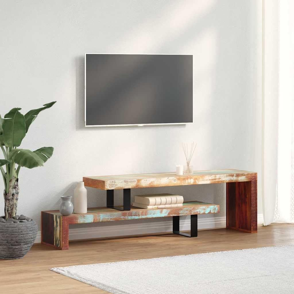 Mobile TV In Legno Massello Di Recupero VidaXL - Stile Rustico Con Ante E Ripiano - 140x30x40 Cm - Gambe In Acciaio - 3